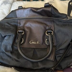 Coach Dark Leather Bag with Purple Lining